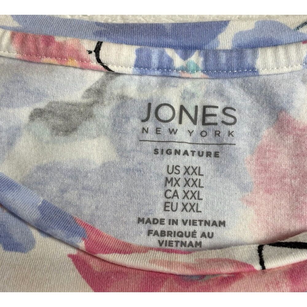 Jones New York Signature Floral Top Womens XXL Pastel Watercolor Blue PIink SS - Picture 3 of 9